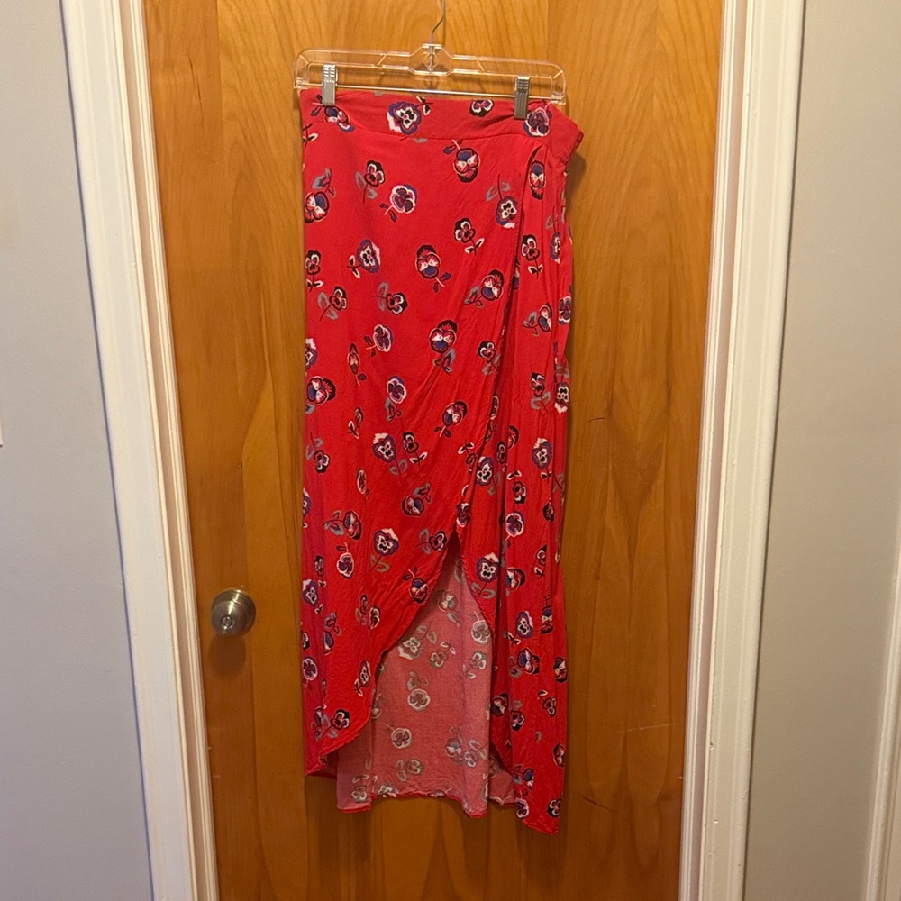 Express Red Asymmetrical Floral Skirt